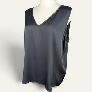 Quince Charcoal Gray V-Neck Satin Sleeveless Blouse